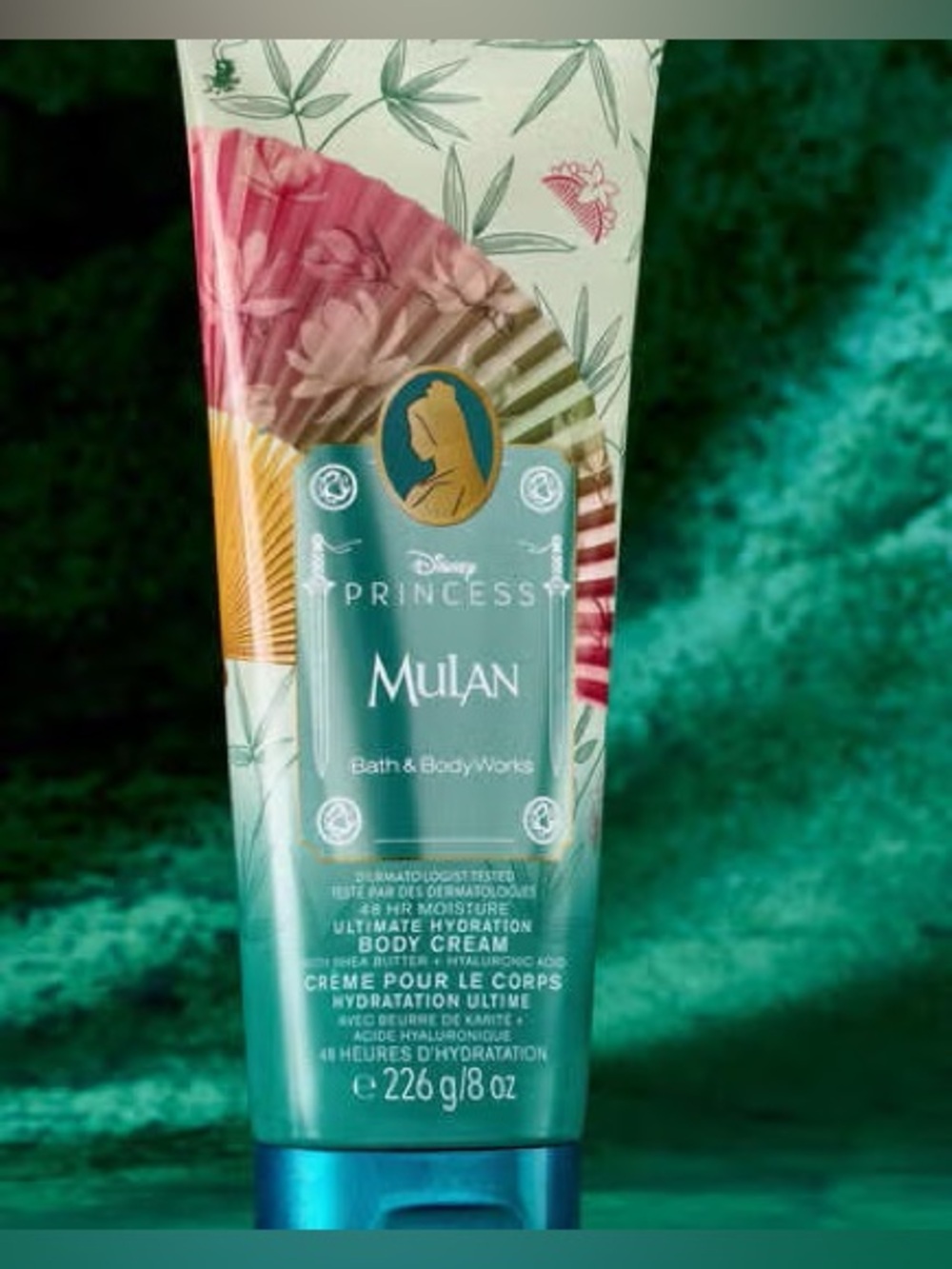 Bath & Body Works Mulan Body Cream - Teal with Pink, Gold, Cream Accents